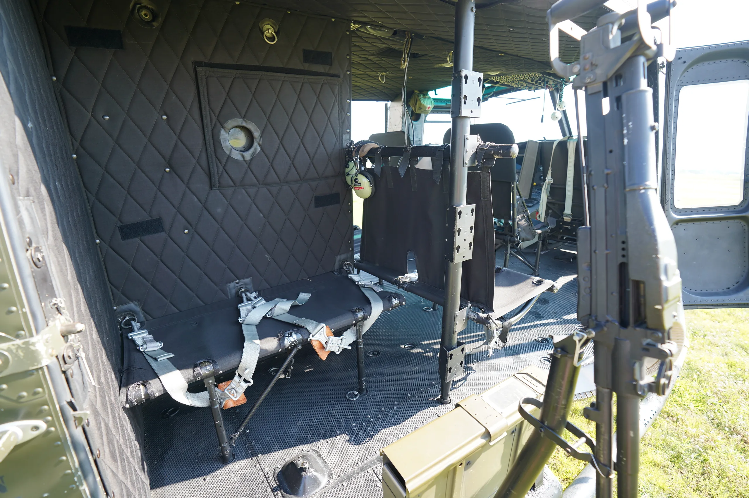 Cockpit and instrument panel of a 1962 Bell UH-1H Huey.