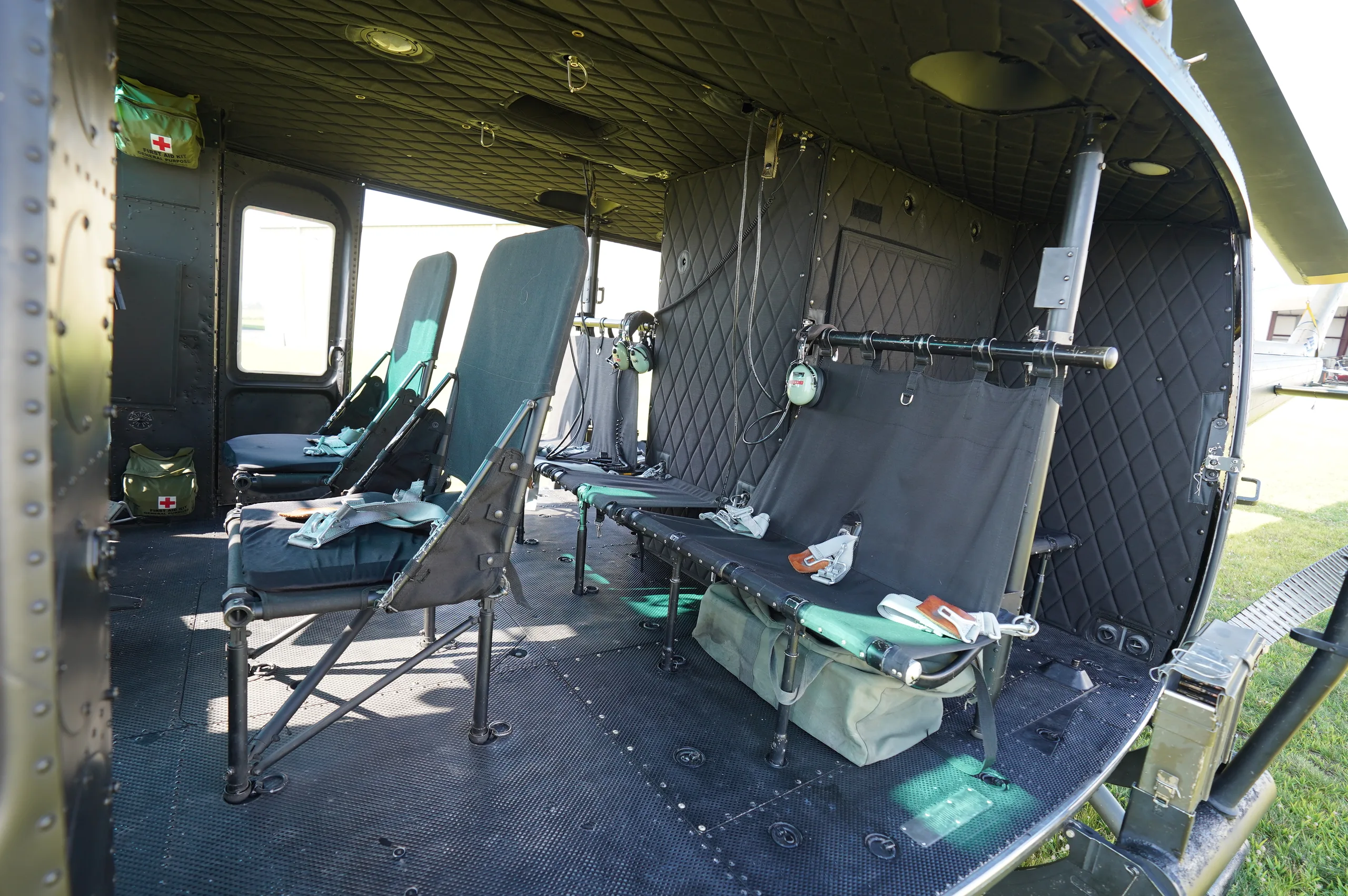 Cockpit and instrument panel of a 1962 Bell UH-1H Huey.