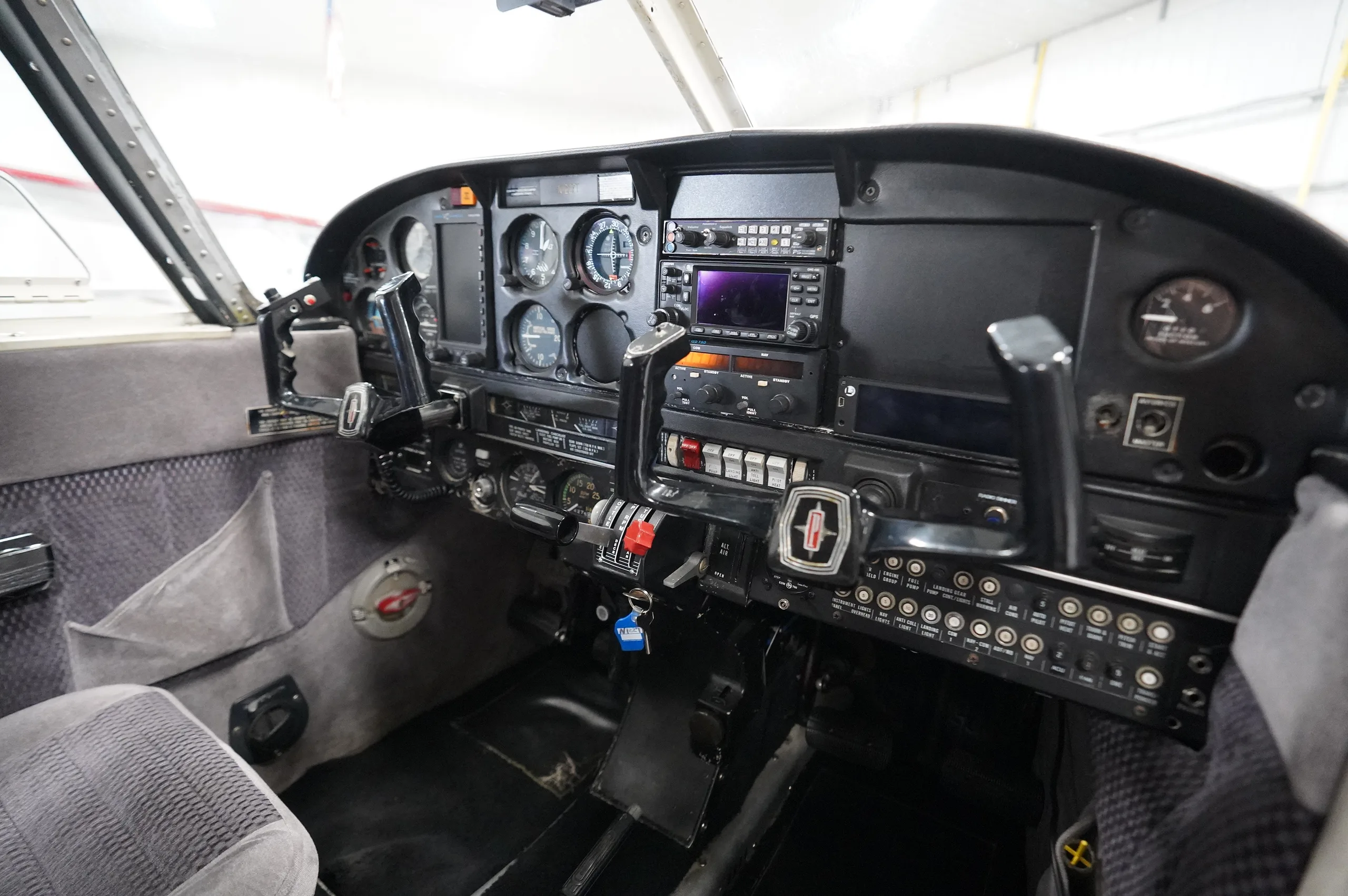 Cockpit and instrument panel of a 1972 Piper Archer II.