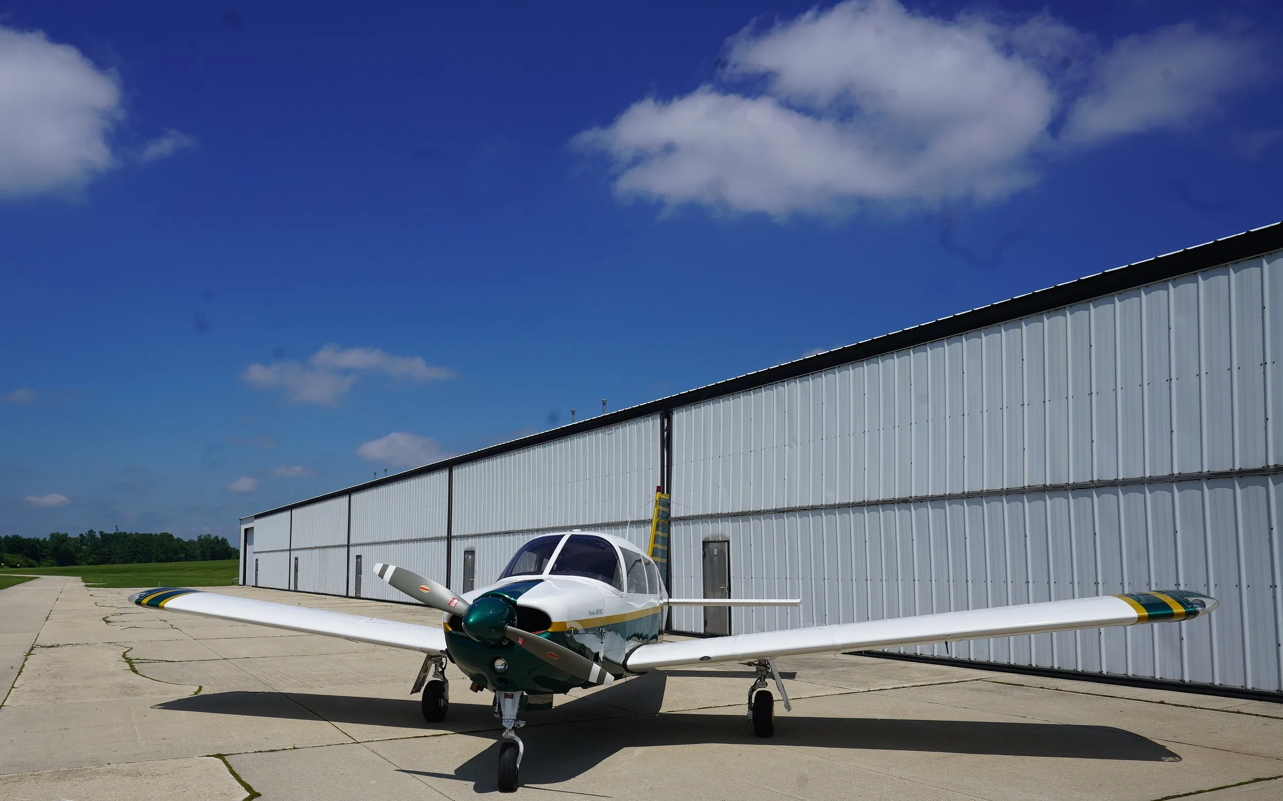 Exterior view of a 1972 Piper Arrow II, N1227T.