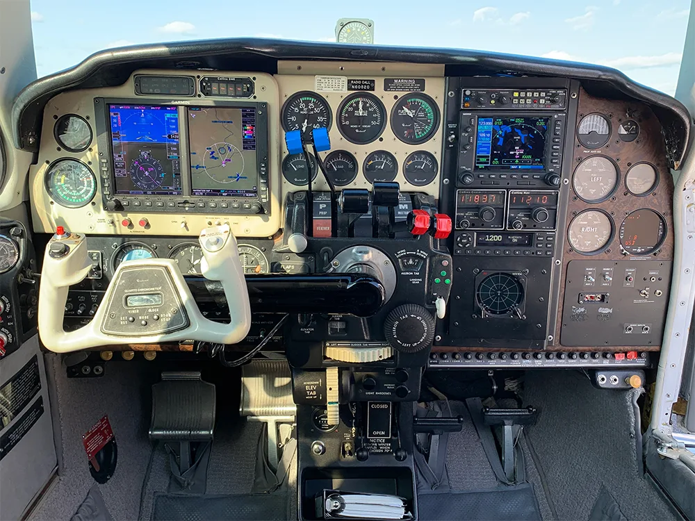 Cockpit and instrument panel of a 1979 Beechcraft Baron.