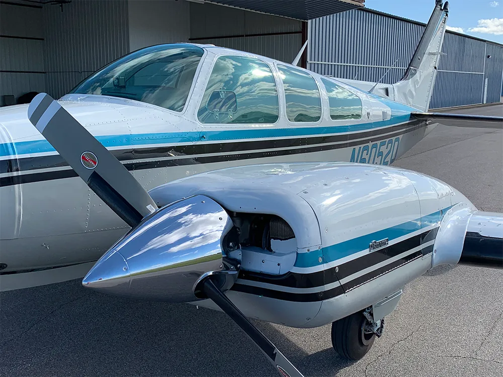 Exterior view of a 1979 Beechcraft Baron, 95-B55.