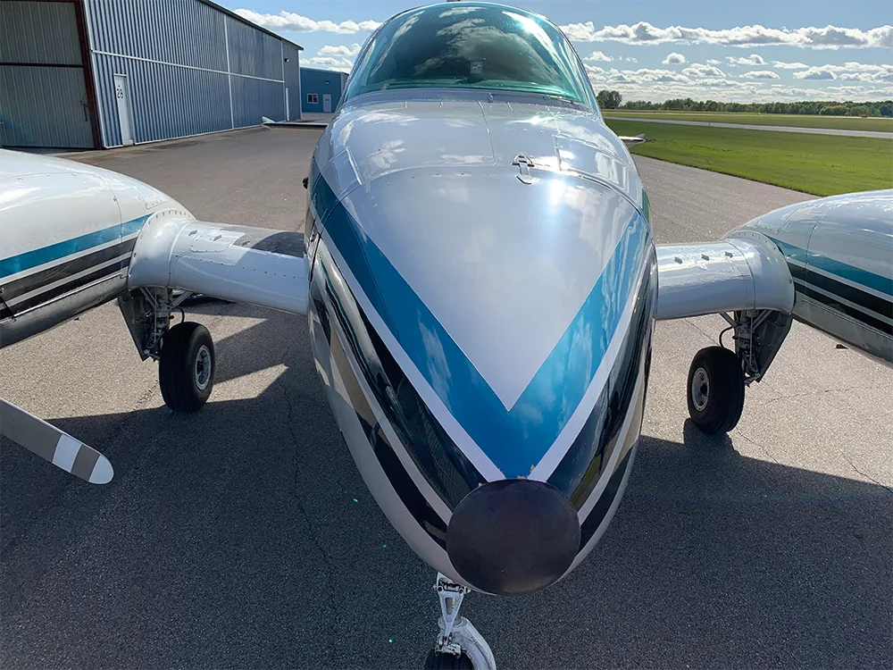 Exterior view of a 1979 Beechcraft Baron, 95-B55.