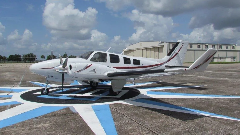 Exterior view of a 1980 Beechcraft Baron 58P.