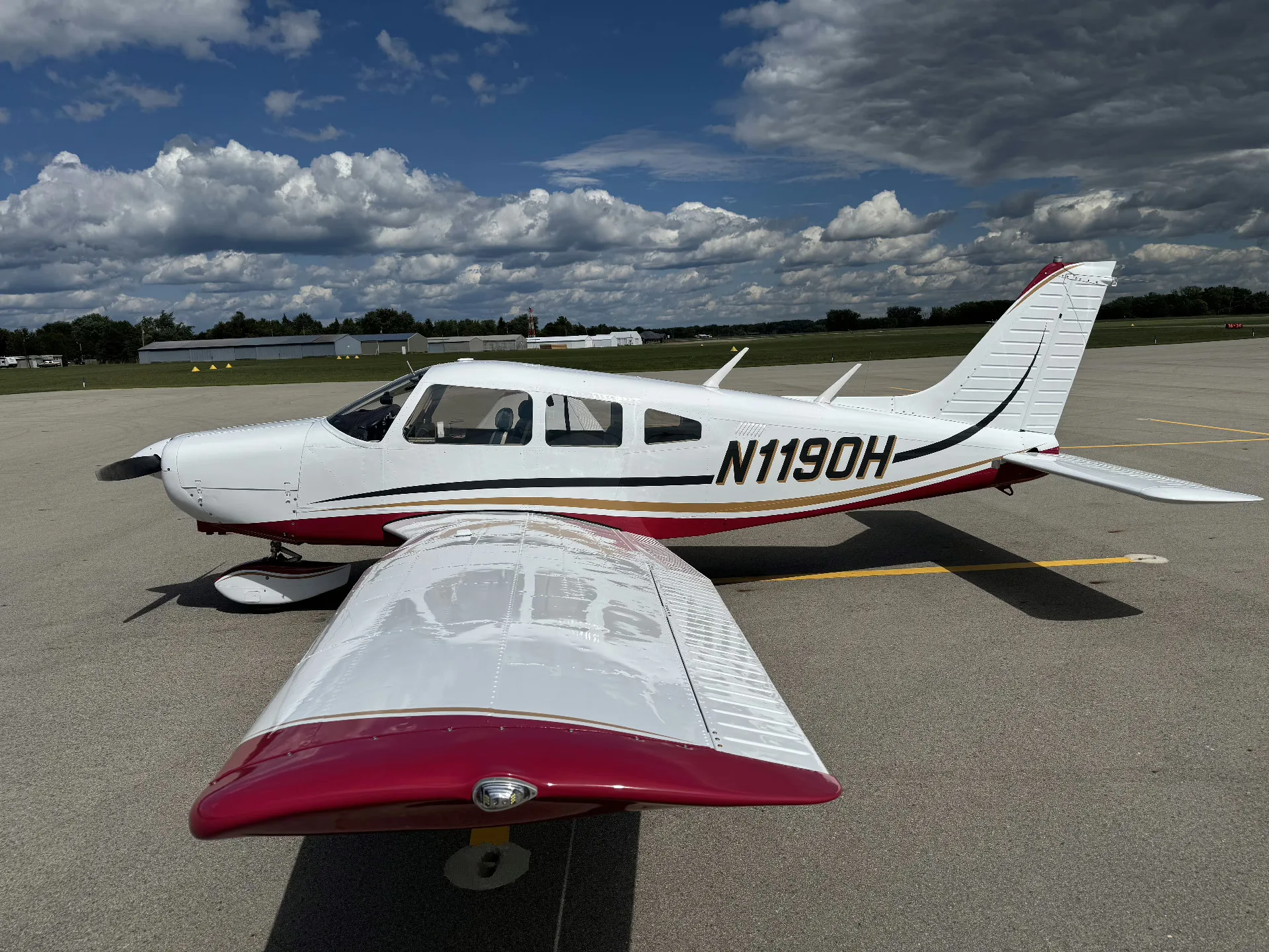 Exterior view of a 1977 Piper Cherokee - Elite Air Service 1977 Piper Cherokee Repaint | Elite Air Service.