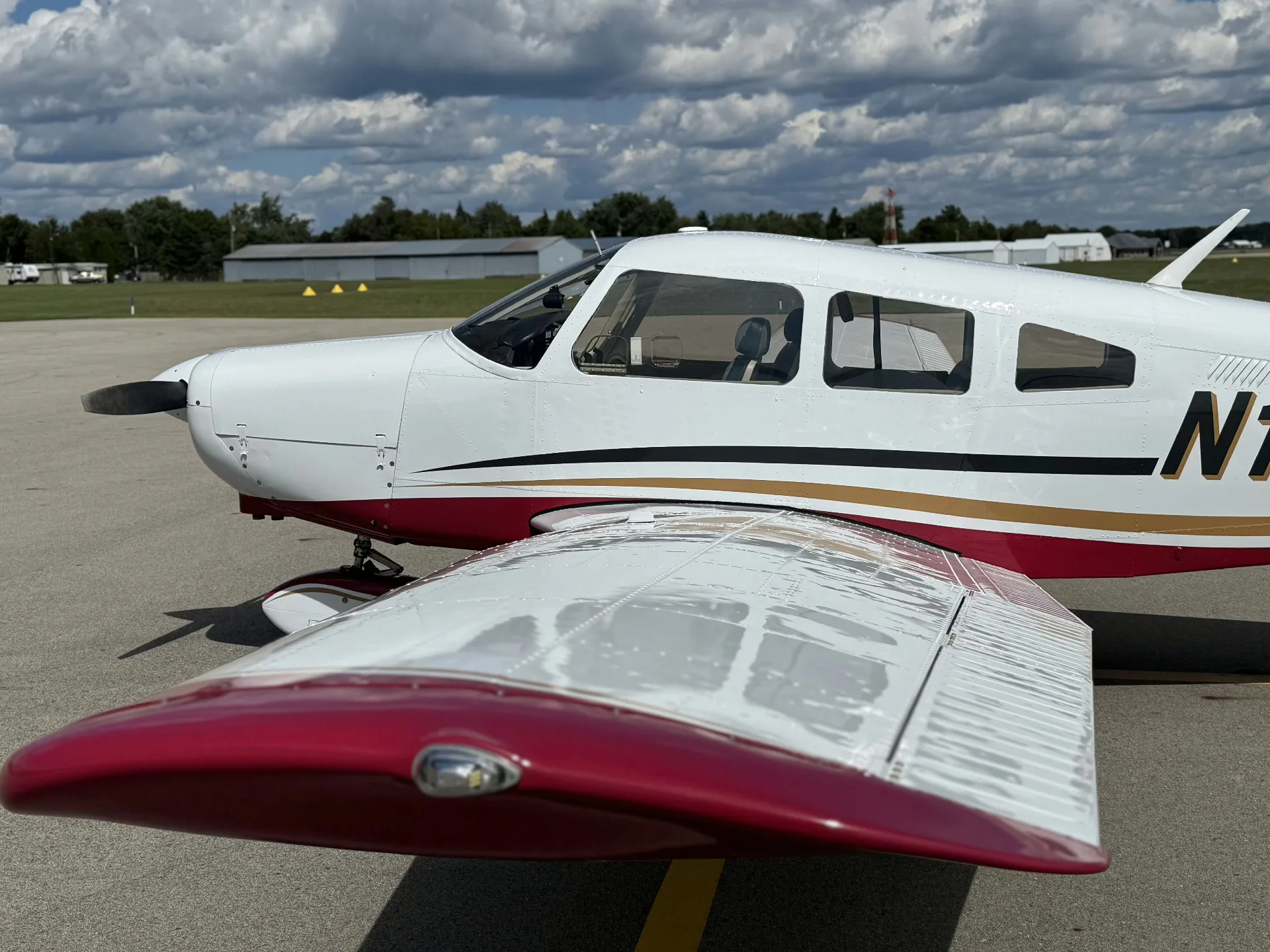 Exterior view of a 1977 Piper Cherokee - Elite Air Service 1977 Piper Cherokee Repaint | Elite Air Service.