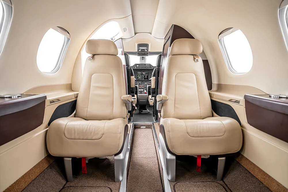 Cabin interior of a 2012 Embraer Phenom 100.