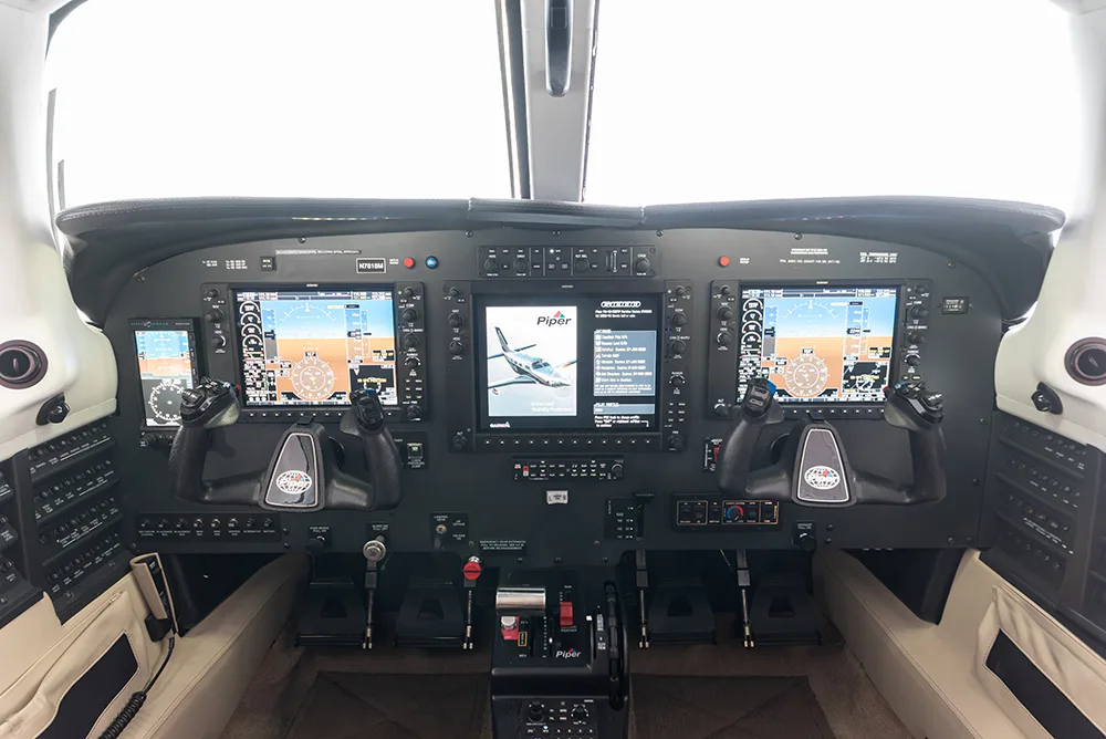 Cockpit and instrument panel of a 2015 Piper M500.