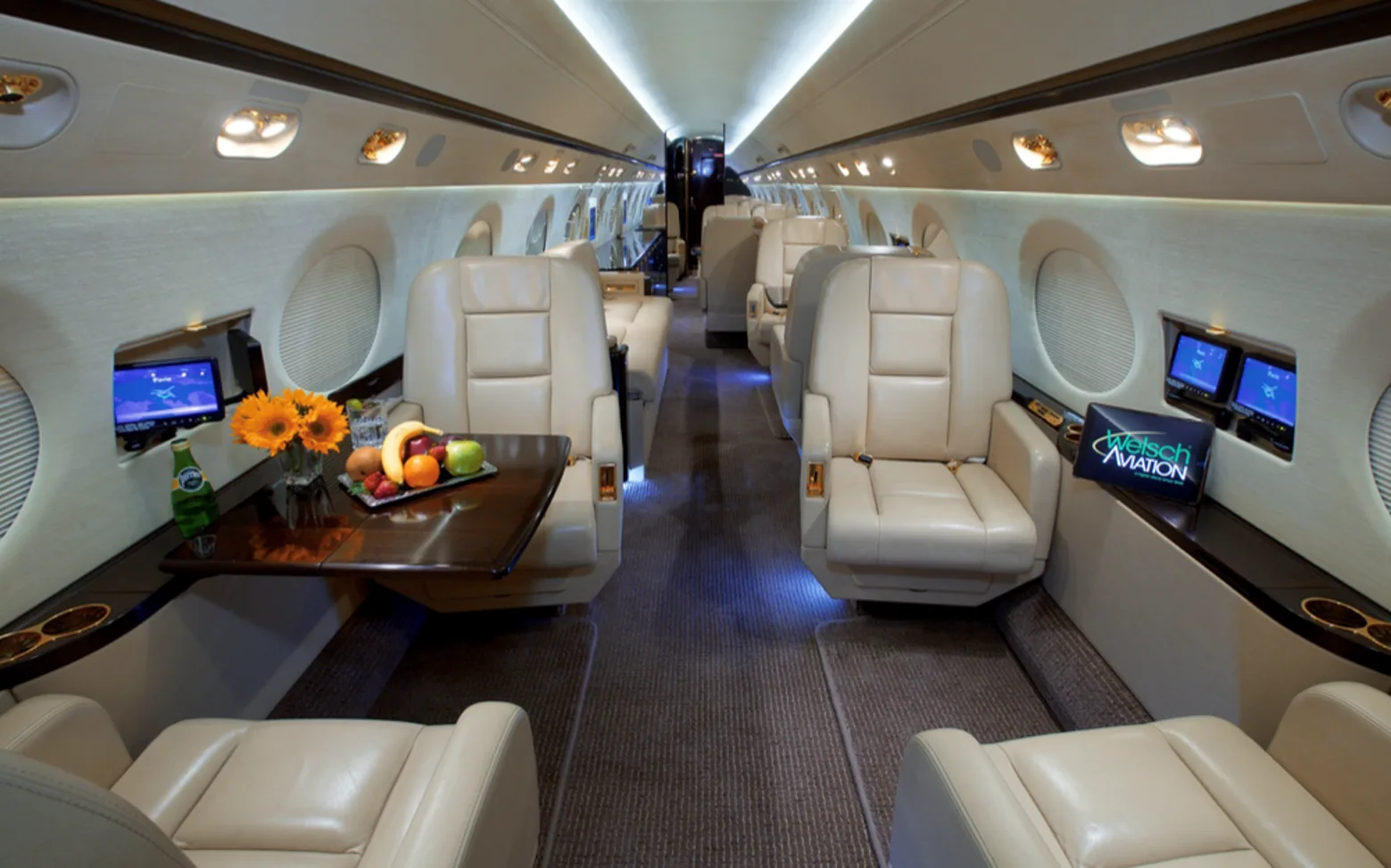 Cabin interior of a 2010 Gulfstream G550.