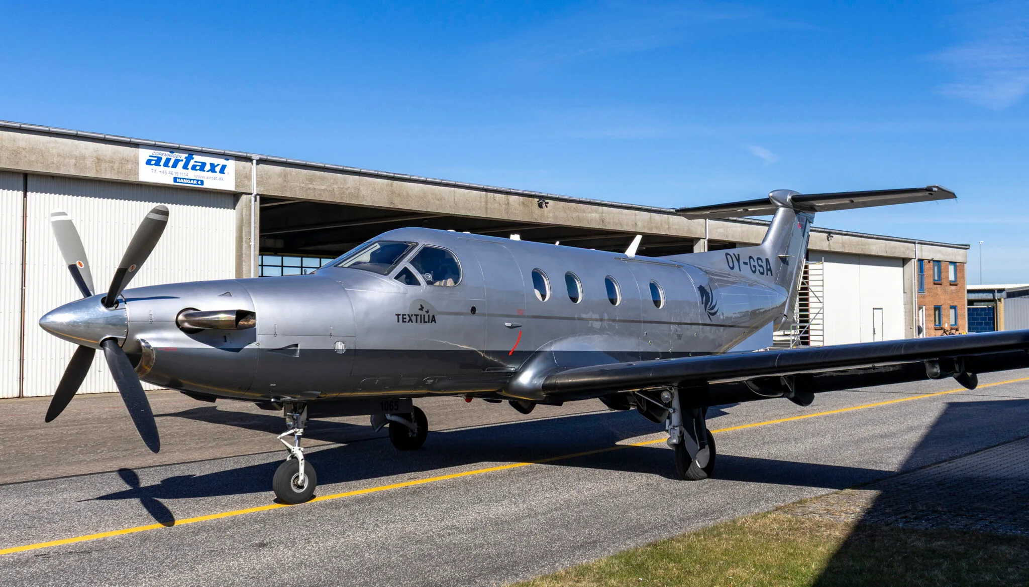 Exterior view of a 2008 Pilatus, OY-GSA.