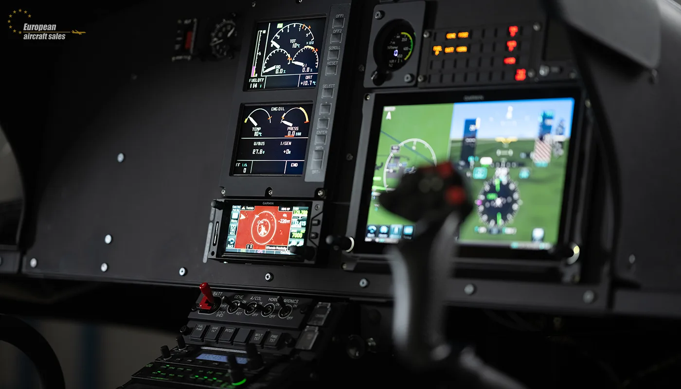 Cockpit and instrument panel of a 2022 Airbus H125.