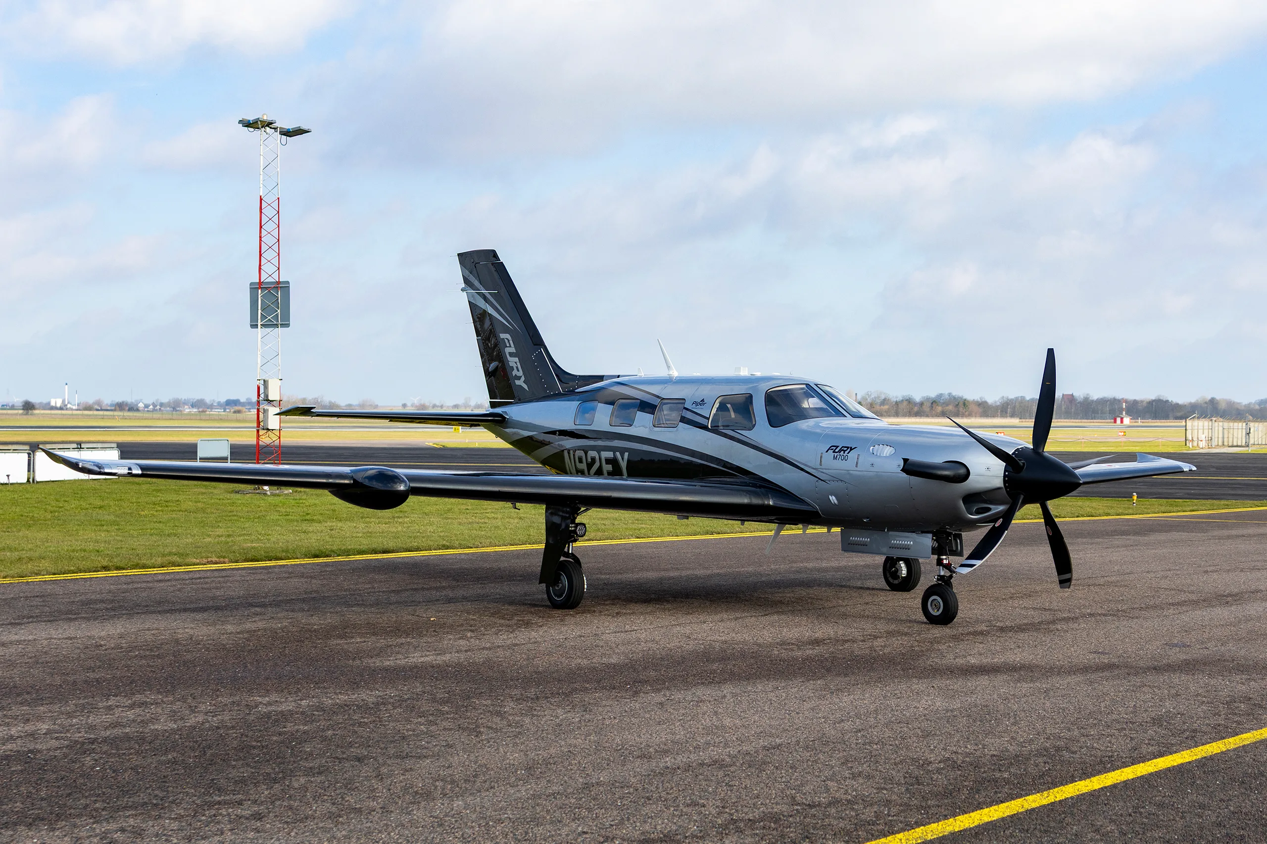 Exterior view of a 2025 Piper M700 Fury, N92FY.