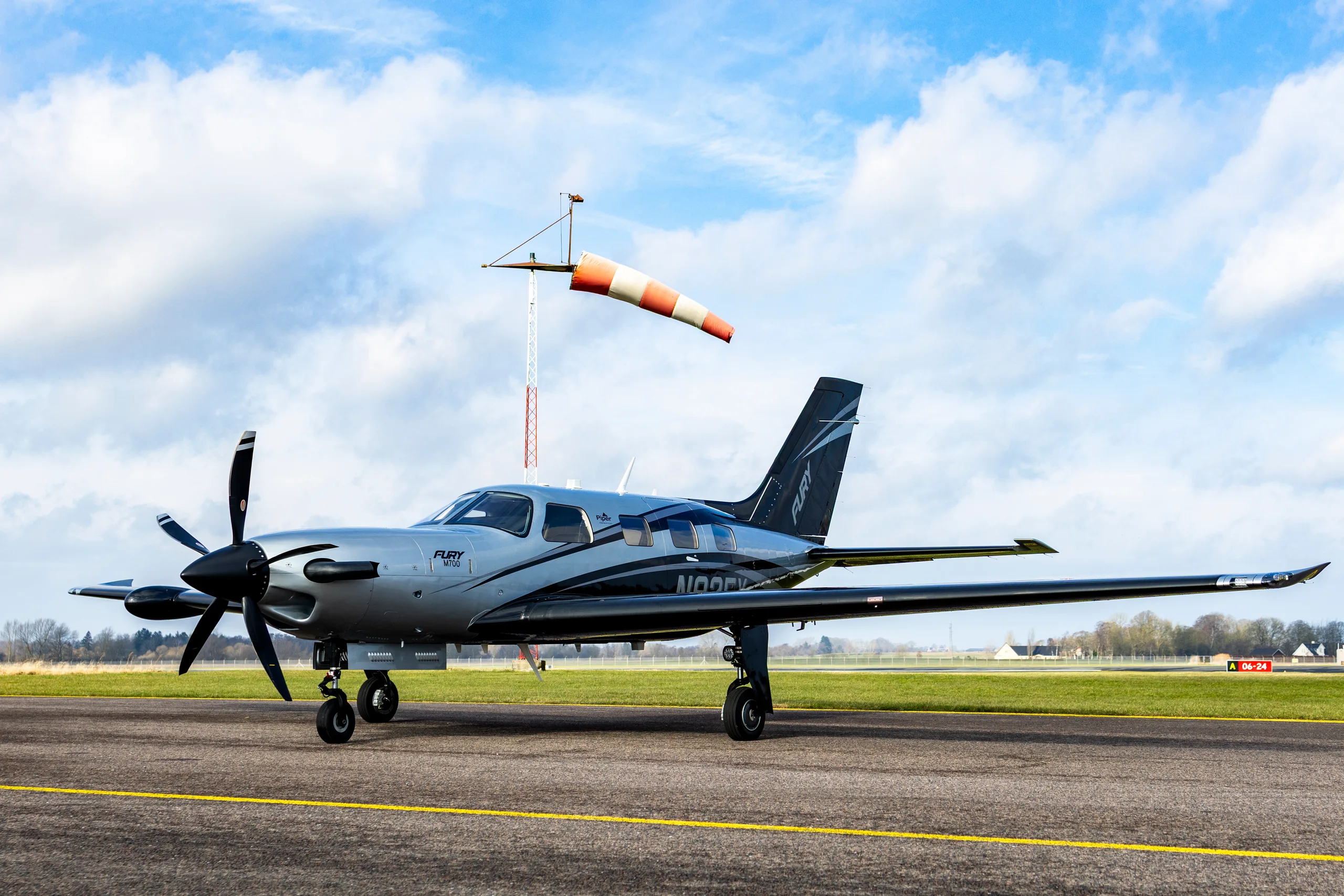 Exterior view of a 2025 Piper M700 Fury, N92FY.