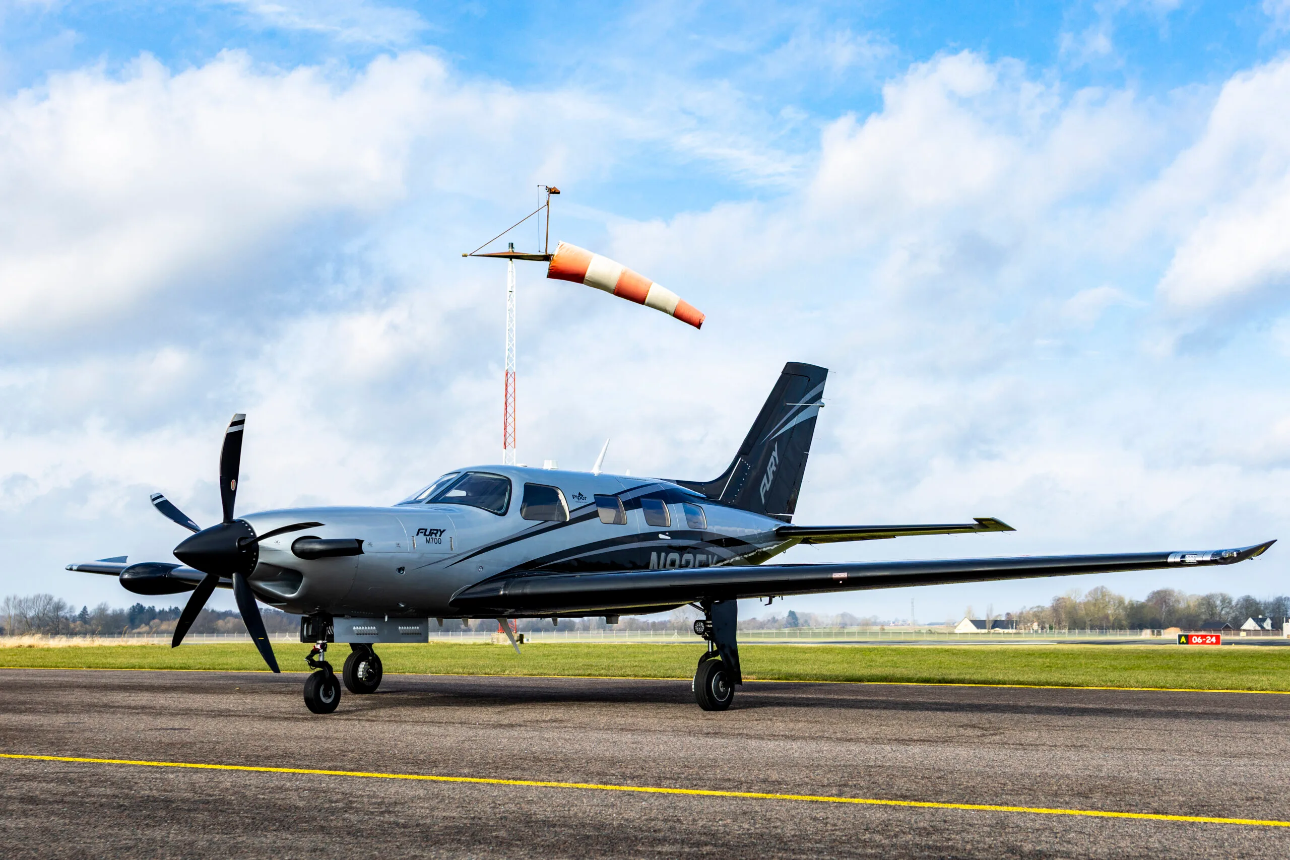 Exterior view of a 2025 Piper M700 Fury, N92FY.