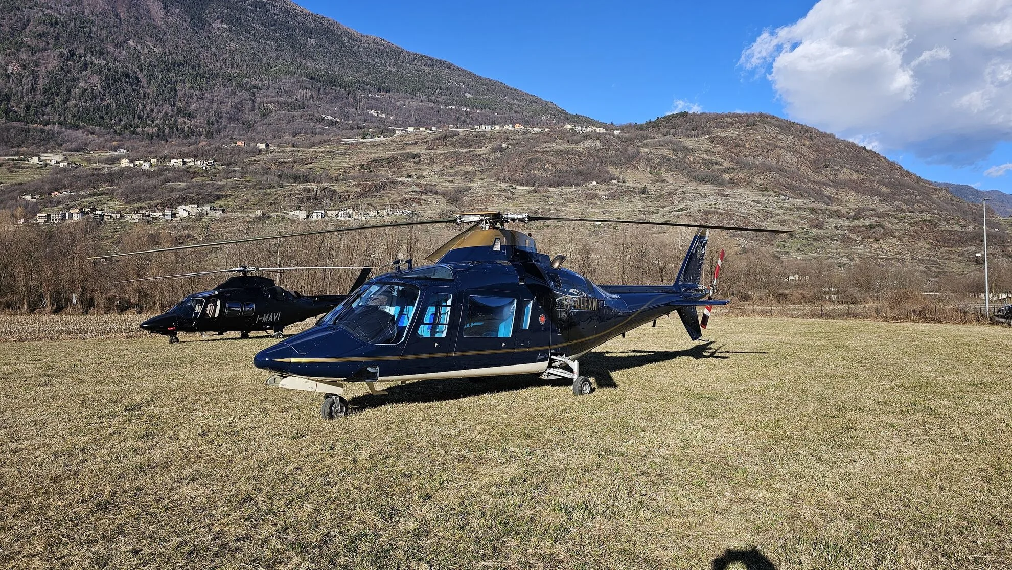 Exterior view of a 1984 Agusta A109A, T7-ALEXM.