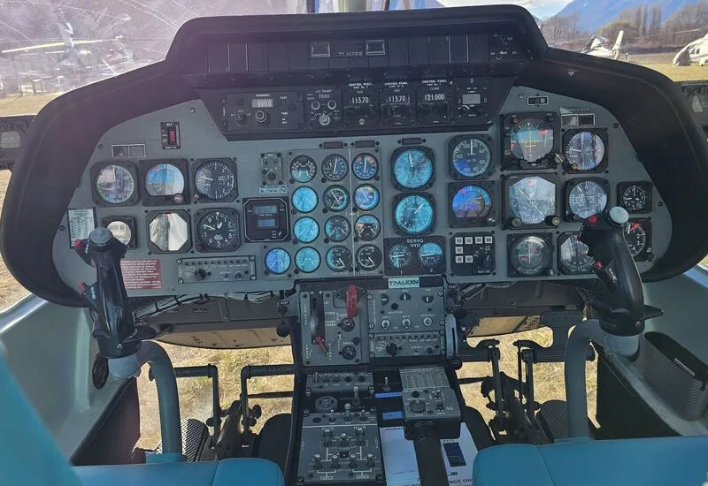 Cockpit and instrument panel of a 1984 Agusta A109A.
