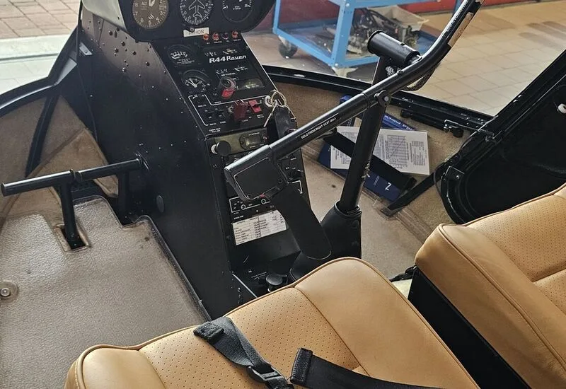 Cockpit and instrument panel of a 2000 Robinson R44 Raven I.