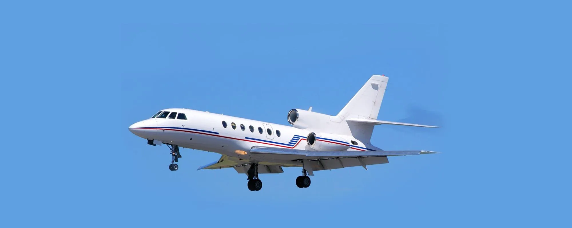 Marketing image of a 1980 Dassault Falcon 50.