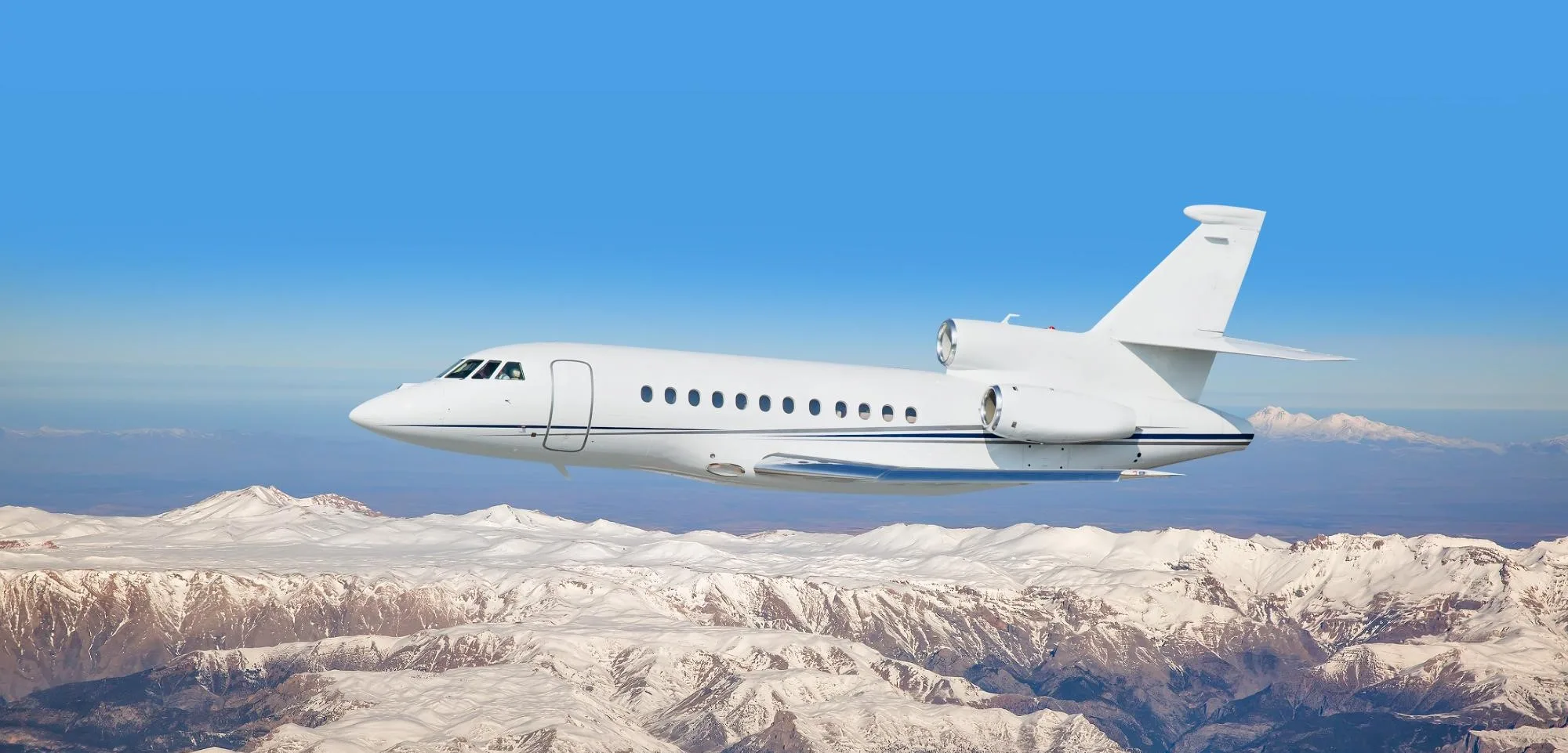 Marketing image of a 1998 Dassault Falcon 900EX.
