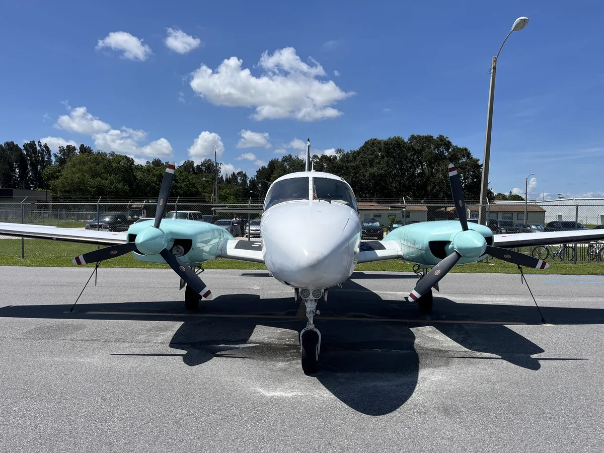 Exterior view of a 1973 Piper Navajo Chieftain, N242BZ.