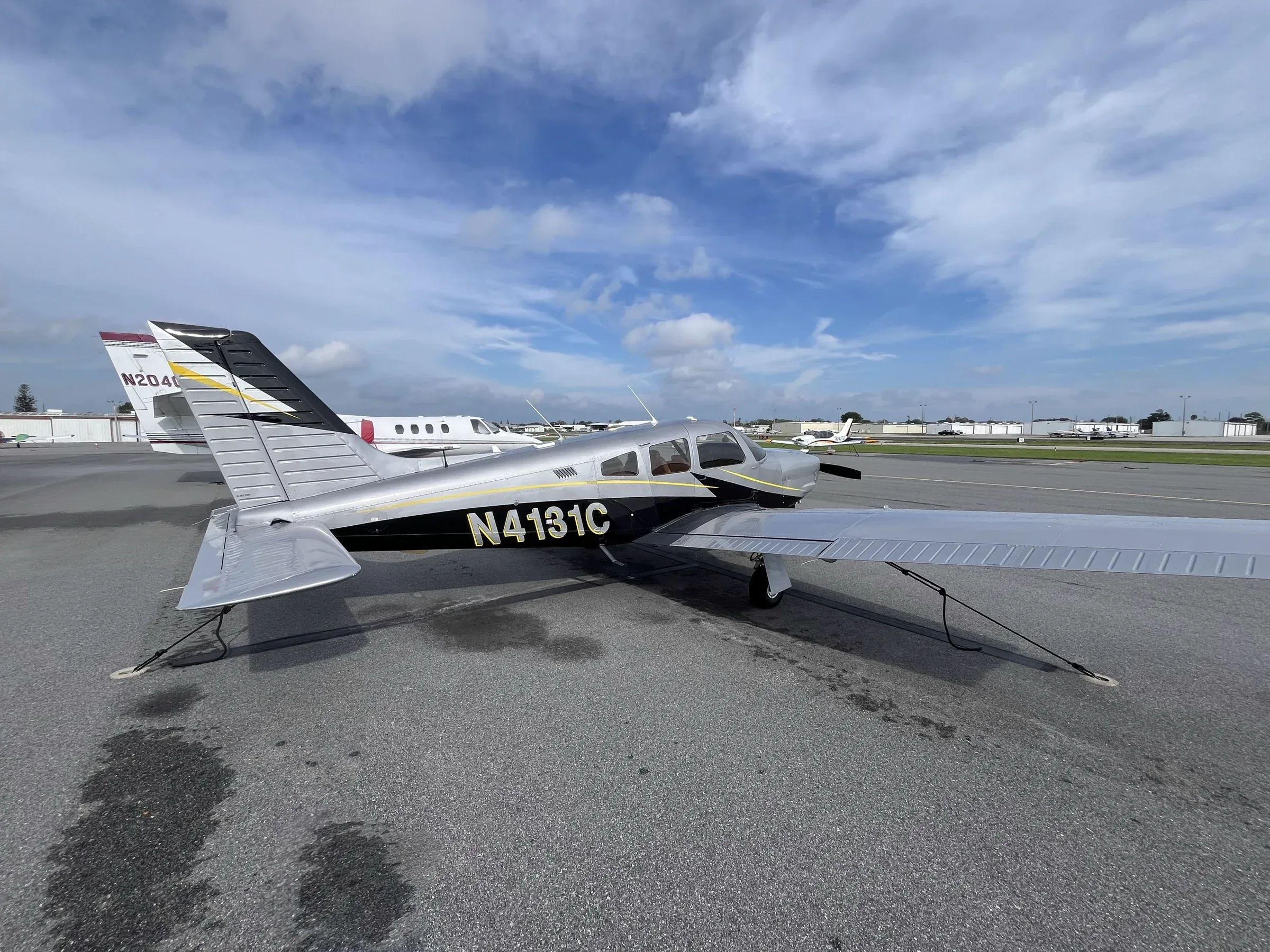 Exterior view of a 1996 Piper Arrow III, N4131C.