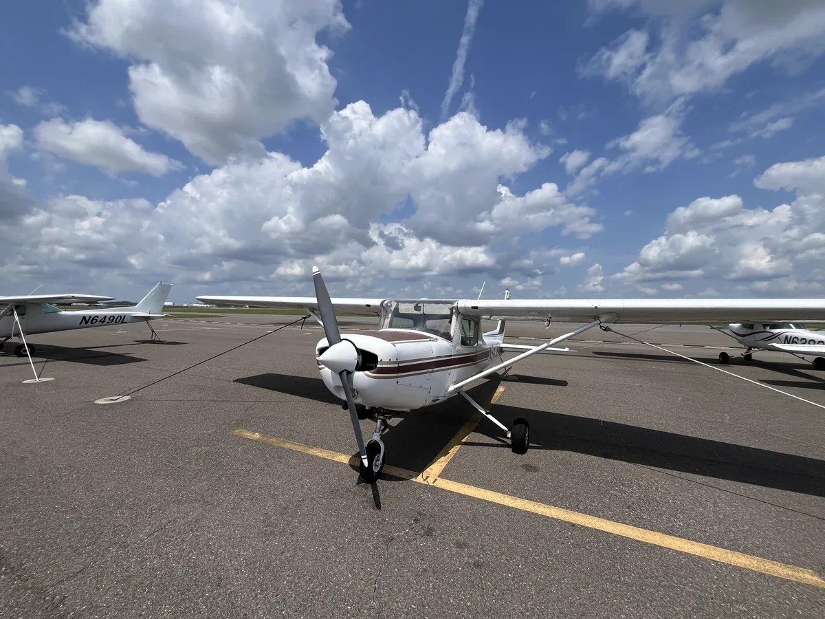 Exterior view of a 1979 Cessna 152, N94138.