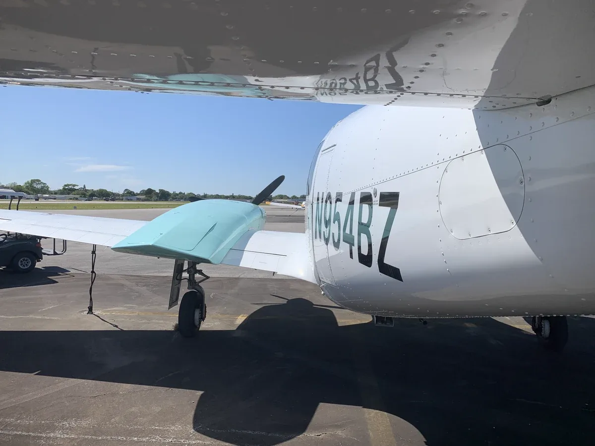 Exterior view of a 1978 Piper Navajo Chieftain, N954BZ.