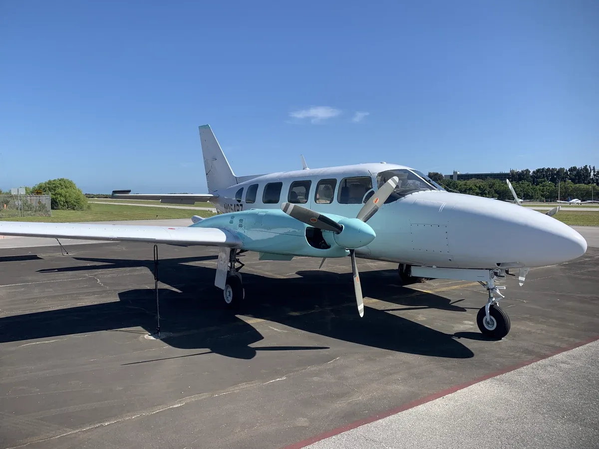 Exterior view of a 1978 Piper Navajo Chieftain, N954BZ.