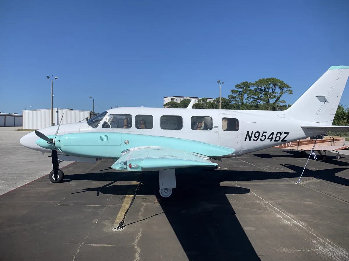 Exterior view of a 1978 Piper Navajo Chieftain, N954BZ.