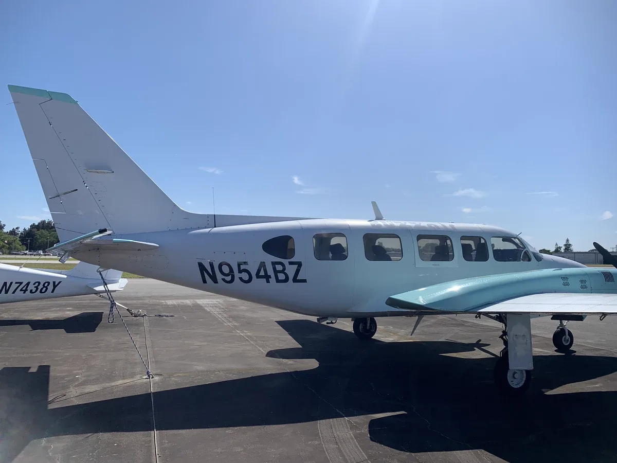 Exterior view of a 1978 Piper Navajo Chieftain, N954BZ.