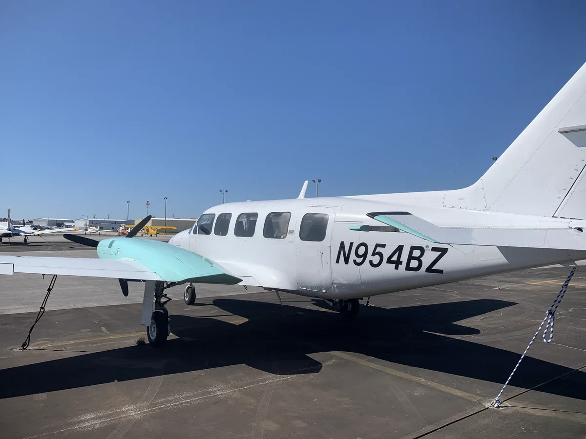 Exterior view of a 1978 Piper Navajo Chieftain, N954BZ.