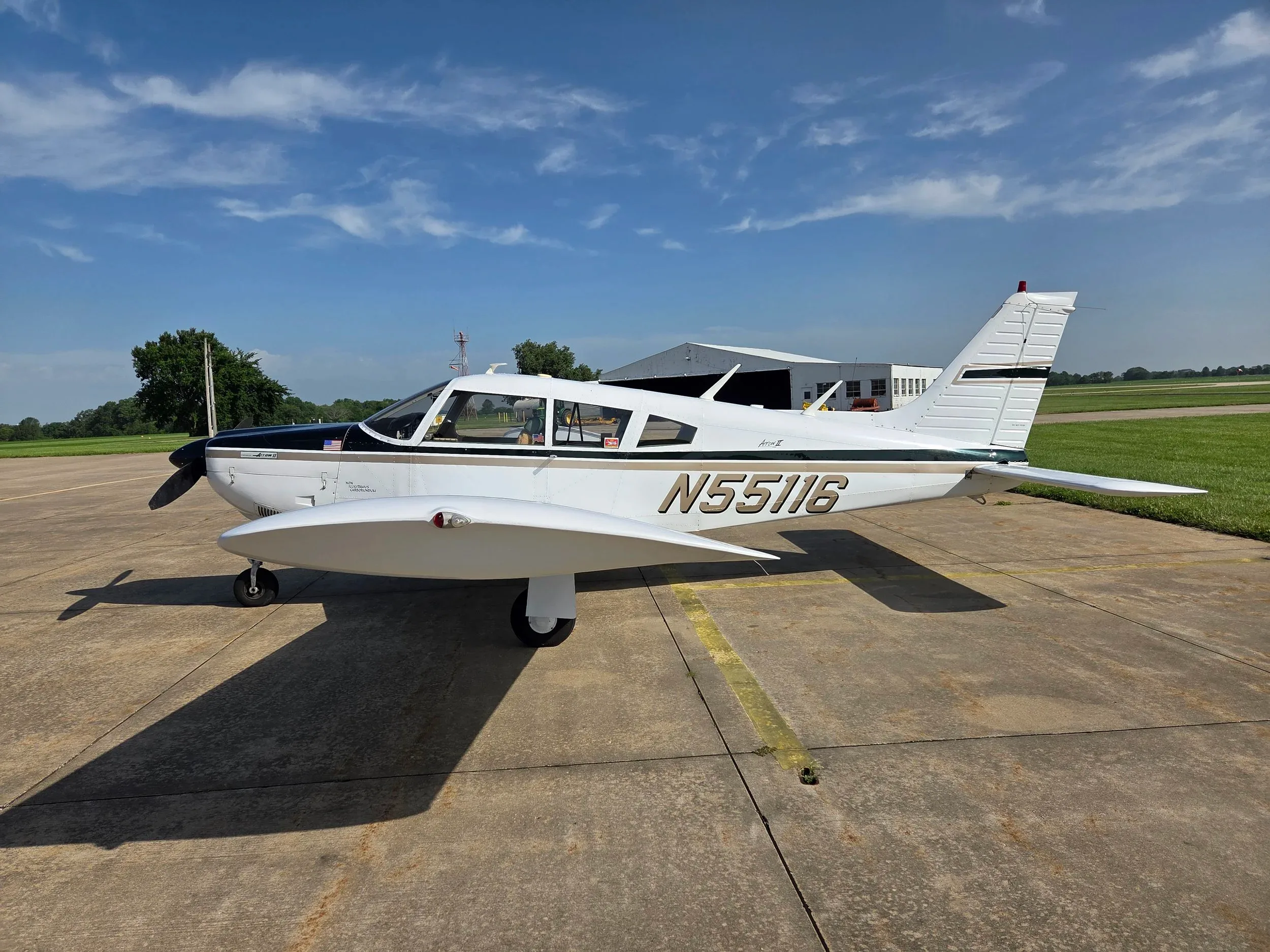 Exterior view of a 1973 Piper Arrow II.