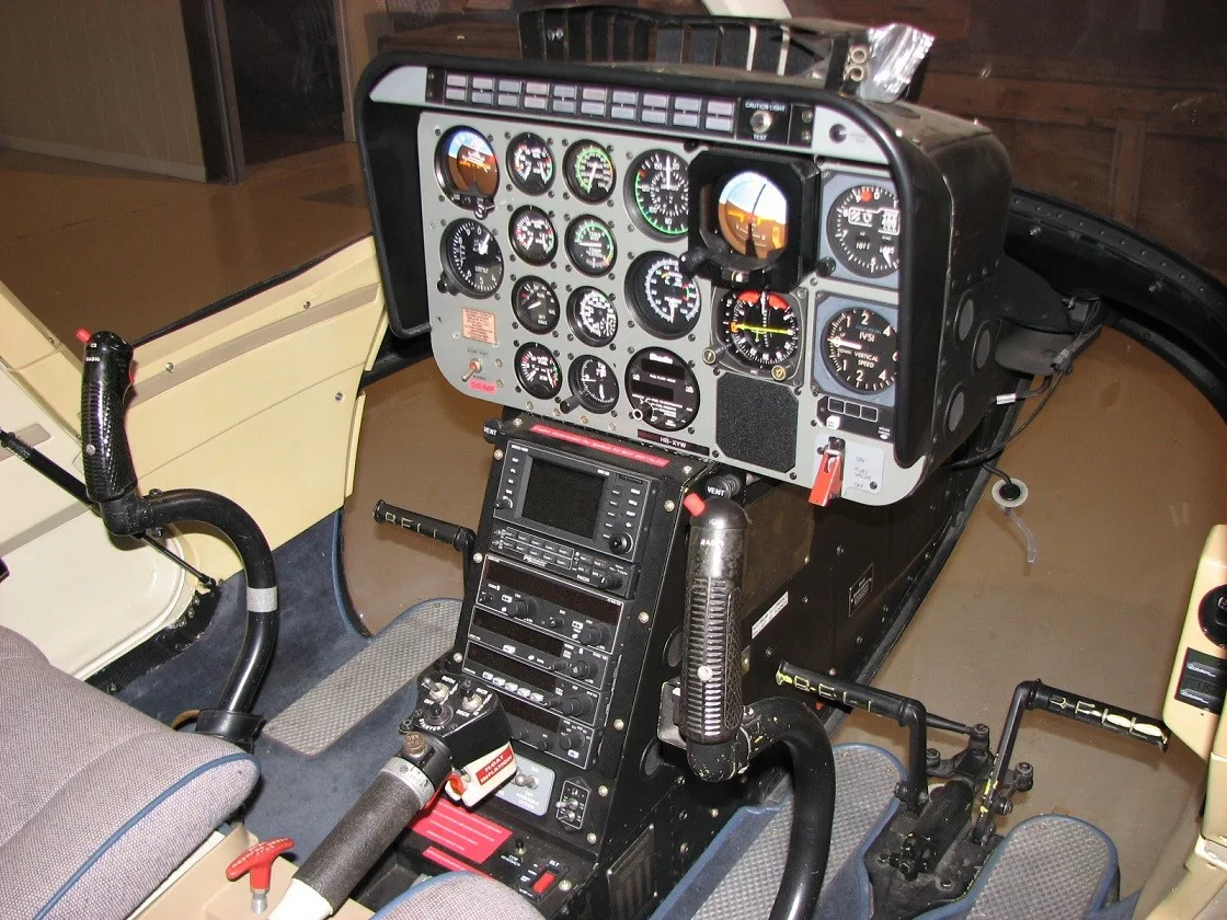 Cockpit and instrument panel of a 1991 Bell 206 B III 4180.