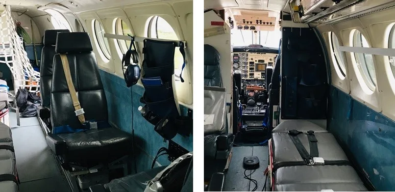 Cabin interior of a 1985 Beechcraft King Air B200.