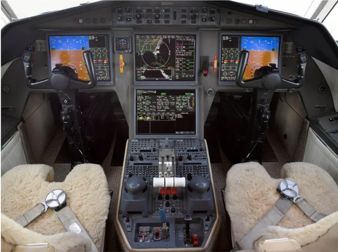 Cockpit and instrument panel of a 2004 Dassault Falcon 900EX EASy SN 139.