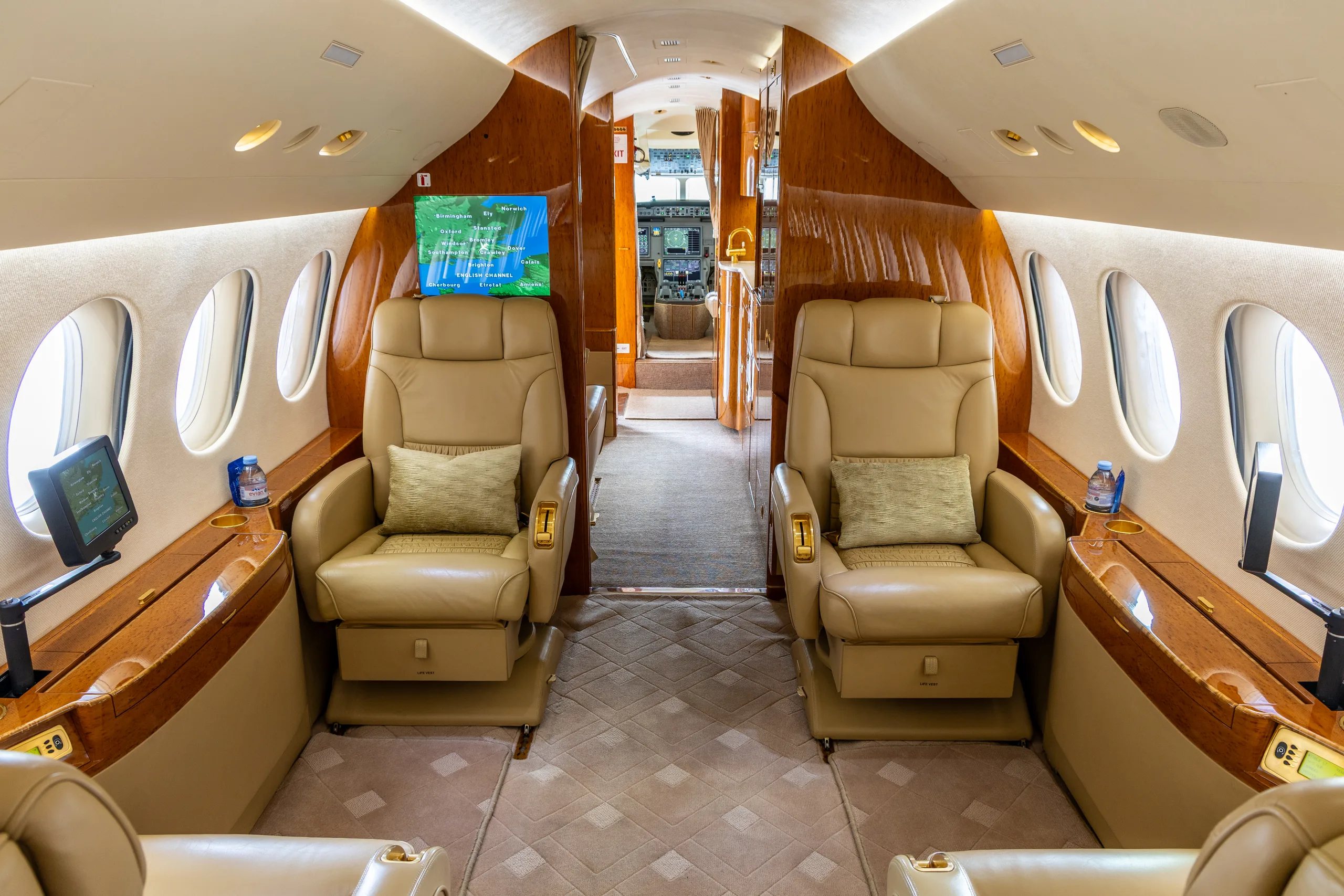 Cabin interior of a 2008 Dassault Falcon 7X-8.