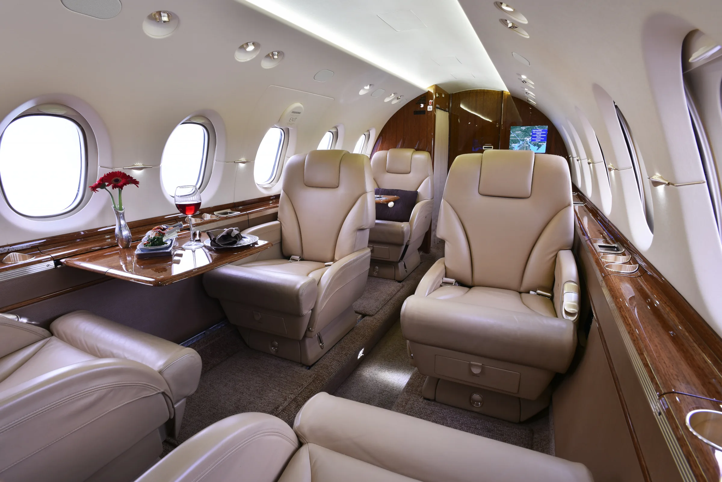Cabin interior of a 2012 Hawker 900XP.
