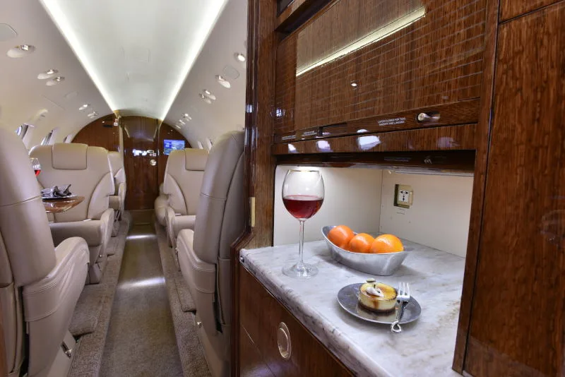 Cabin interior of a 2012 Hawker 900XP.