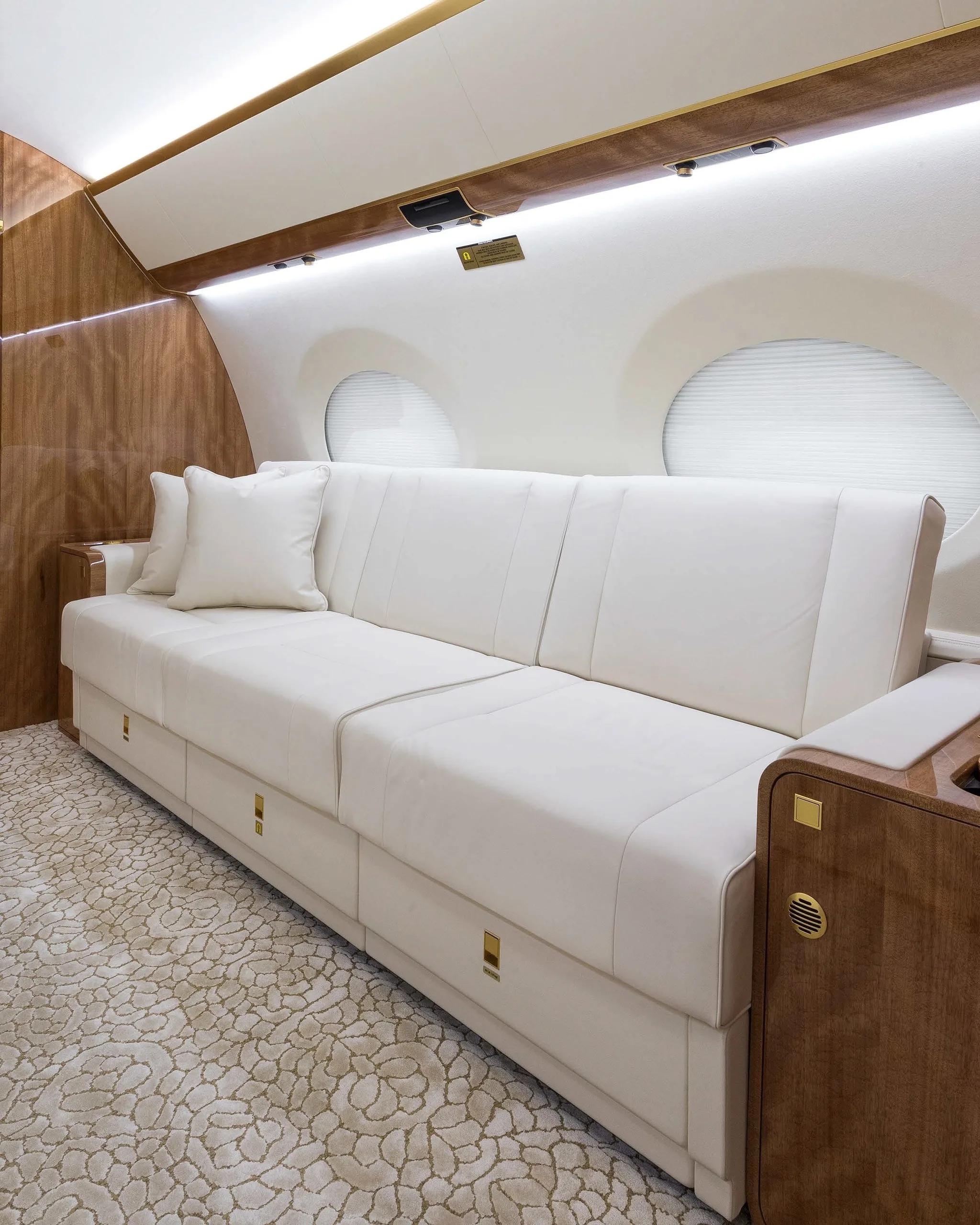 Cabin interior of a 2018 Gulfstream G650ER.