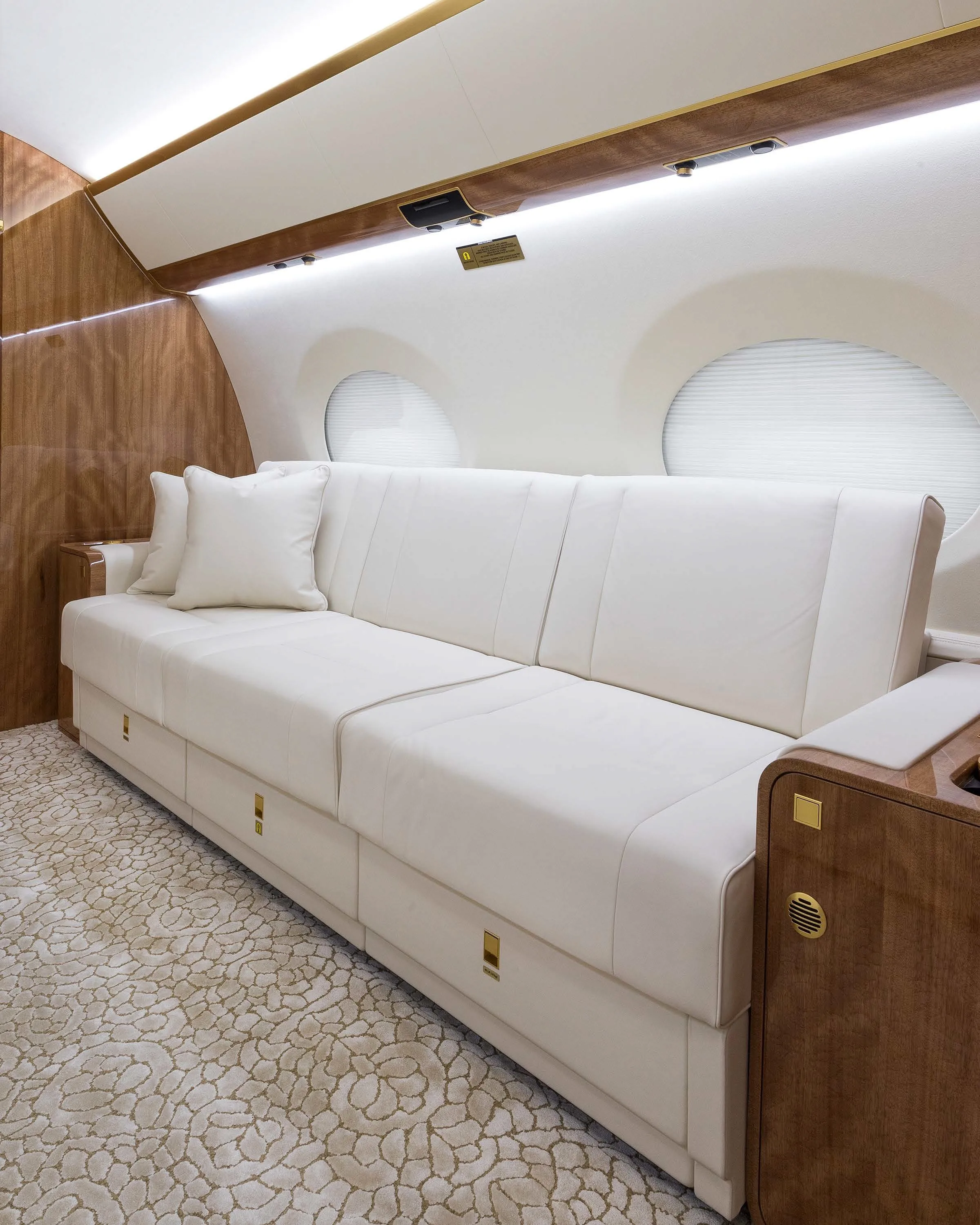 Cabin interior of a 2018 Gulfstream G650ER.