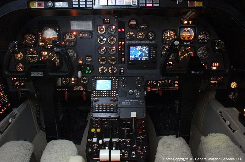 Cockpit and instrument panel of a 1986 Beechjet 400.