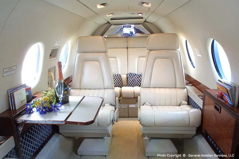 Cabin interior of a 1986 Beechjet 400.