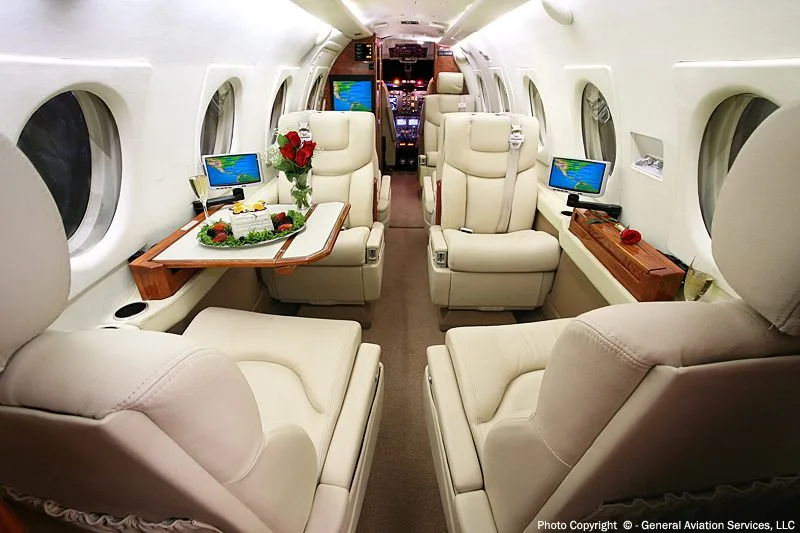 Cabin interior of a 1990 Beechjet 400A.