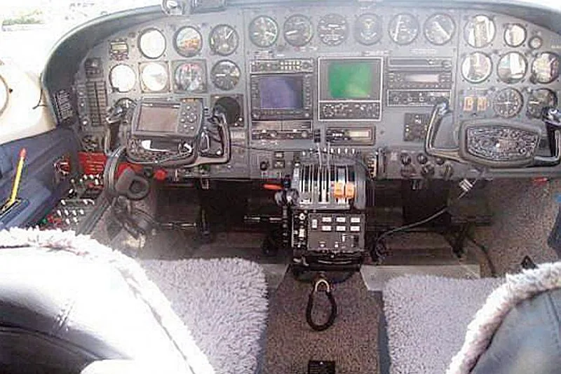 Cockpit and instrument panel of a 1976 Cessna 421C.