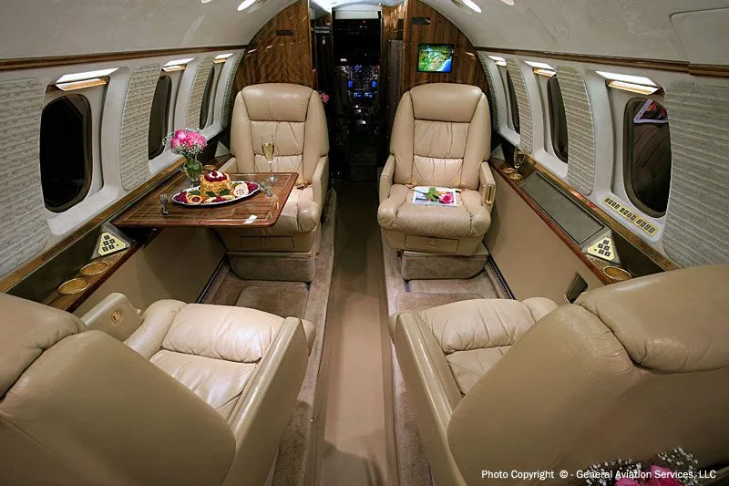Cabin interior of a 1984 Hawker 800A.