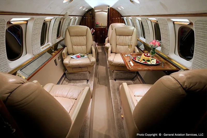 Cabin interior of a 1984 Hawker 800A.