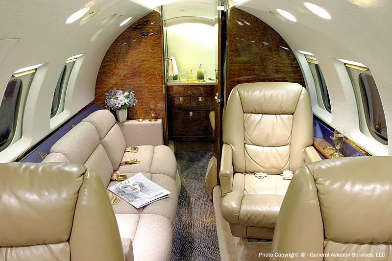Cabin interior of a 1995 Hawker 800XP.