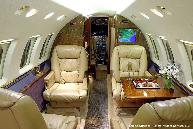 Cabin interior of a 1995 Hawker 800XP.