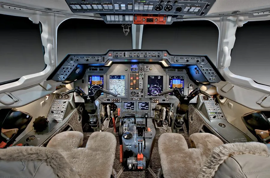 Cockpit and instrument panel of a Hawker 900XP –.