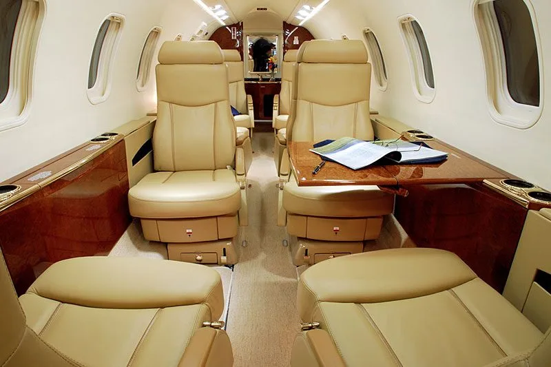 Cabin interior of a 2003 Lear 45XR.